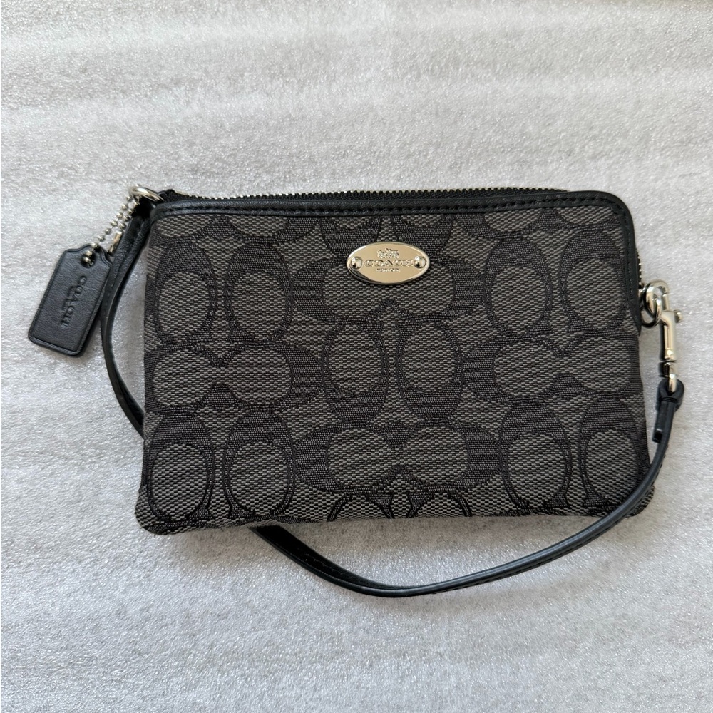 Coach Womens Wristlet Clutch Small Zipper Black Smoke